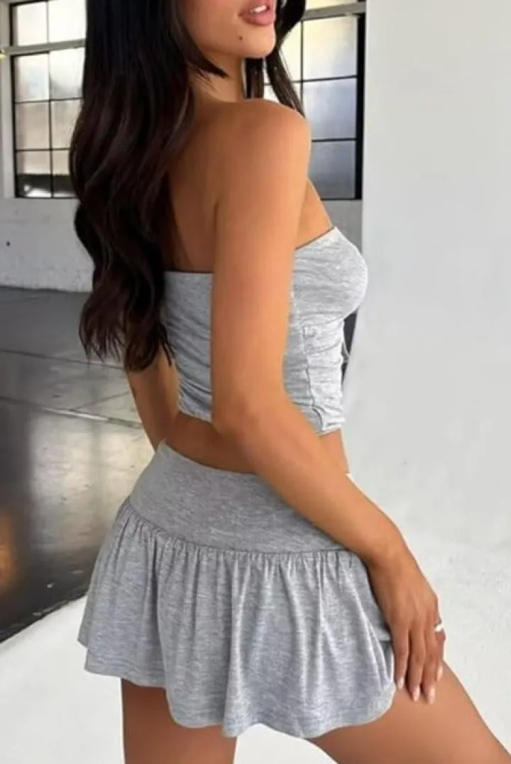 Two Piece Ruched Tube Top A-line Skirt