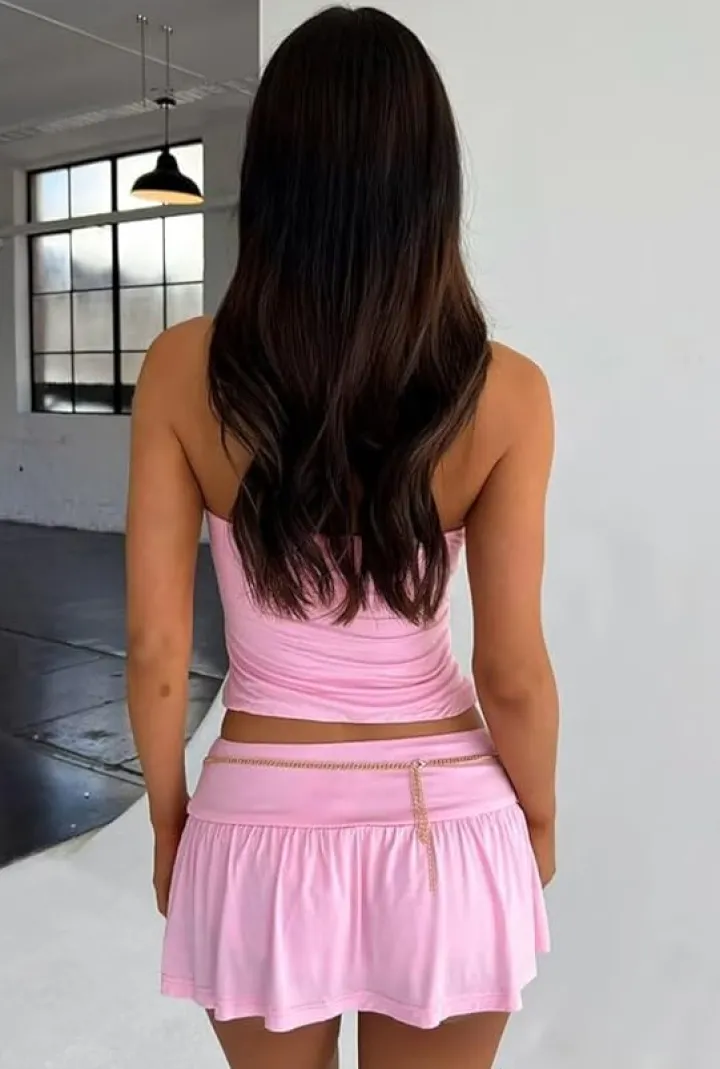 Two Piece Ruched Tube Top A-line Skirt