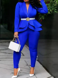 Two Piece Ruffle Blazer Bodycon Long Pants