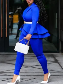 Two Piece Ruffle Blazer Bodycon Long Pants