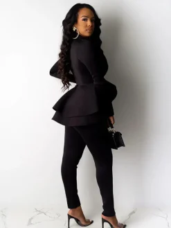 Two Piece Ruffle Blazer Bodycon Long Pants