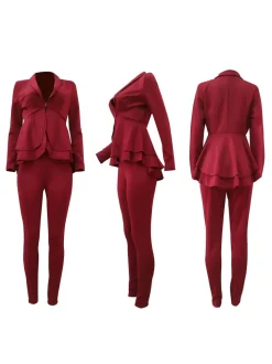 Two Piece Ruffle Blazer Bodycon Long Pants