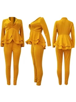 Two Piece Ruffle Blazer Bodycon Long Pants
