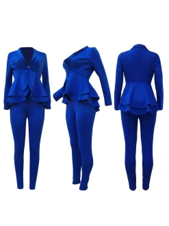 Two Piece Ruffle Blazer Bodycon Long Pants