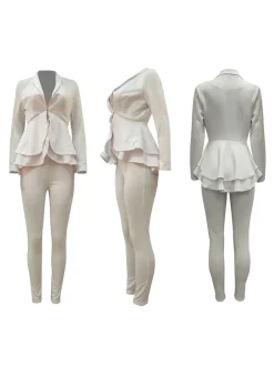 Two Piece Ruffle Blazer Bodycon Long Pants