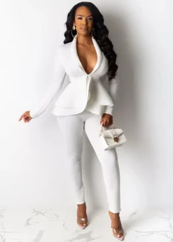 Two Piece Ruffled Blazer Pants Suit