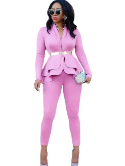 Two Piece Ruffled Blazer Pants Suit