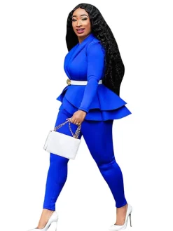 Two Piece Ruffled Blazer Pants Suit