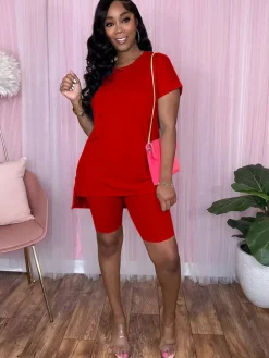 Two Piece Short Sleeve + Skinny Long Pants Set