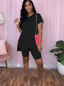 Two Piece Short Sleeve + Skinny Long Pants Set