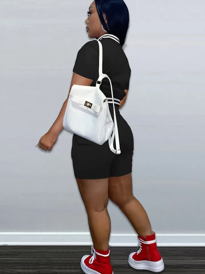 Two Piece Short Sleeve Color Block Baseball Tracksuit