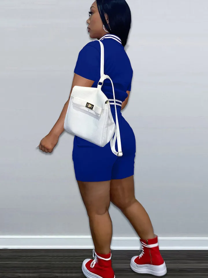 Two Piece Short Sleeve Color Block Baseball Tracksuit