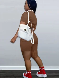 Two Piece Short Sleeve Color Block Baseball Tracksuit