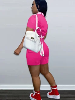 Two Piece Short Sleeve Color Block Baseball Tracksuit