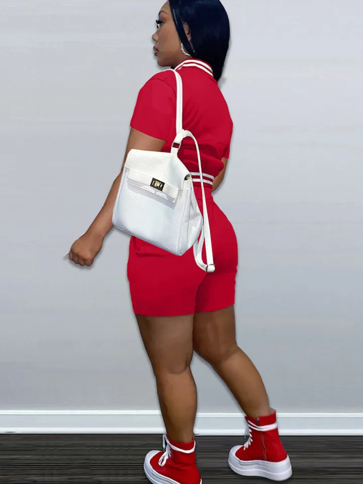 Two Piece Short Sleeve Color Block Baseball Tracksuit