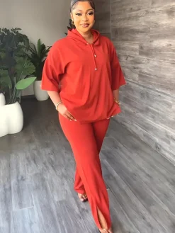 Two Piece Short Sleeve Hoodies Split Pants