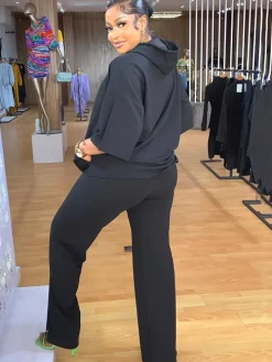 Two Piece Short Sleeve Hoodies Split Pants