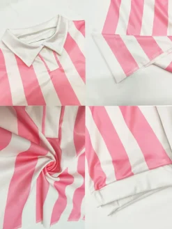 Two Piece Short Sleeve Striped Crop Top Shorts