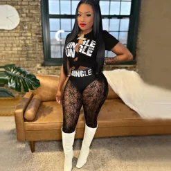 Two Piece Short Sleeve Top Mesh Leggings