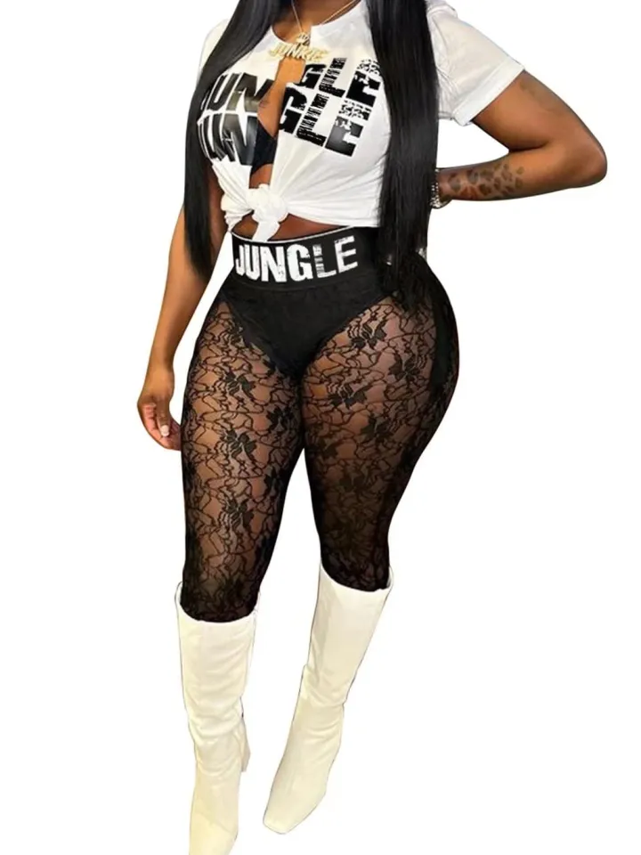 Two Piece Short Sleeve Top Mesh Leggings