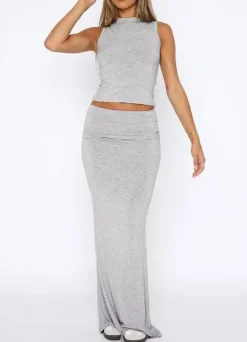 Two Piece Sleeveless Bodycon Top Ruched Skirt