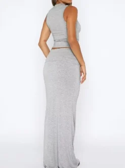 Two Piece Sleeveless Bodycon Top Ruched Skirt