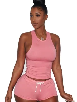 Two Piece Sleeveless Crop Top shorts Set Tracksuits
