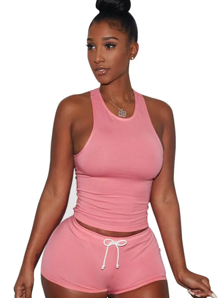 Two Piece Sleeveless Crop Top shorts Set Tracksuits