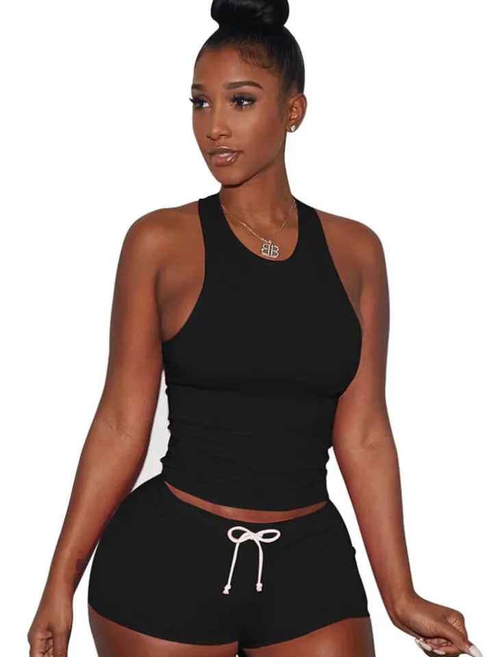 Two Piece Sleeveless Crop Top shorts Set Tracksuits