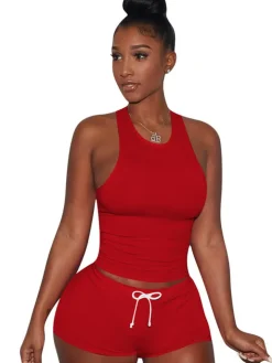 Two Piece Sleeveless Crop Top shorts Set Tracksuits