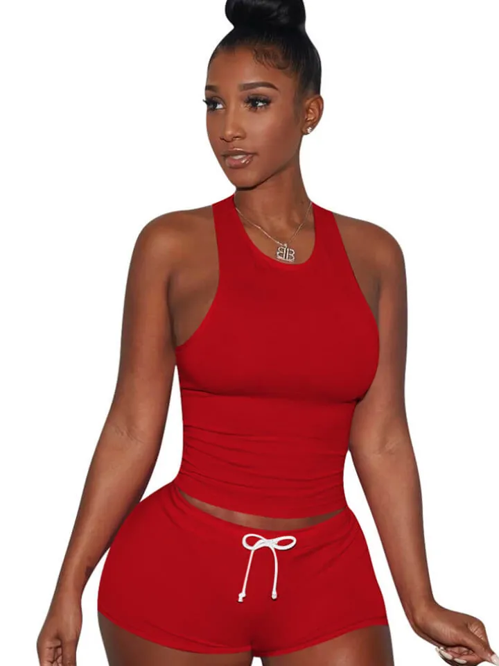 Two Piece Sleeveless Crop Top shorts Set Tracksuits