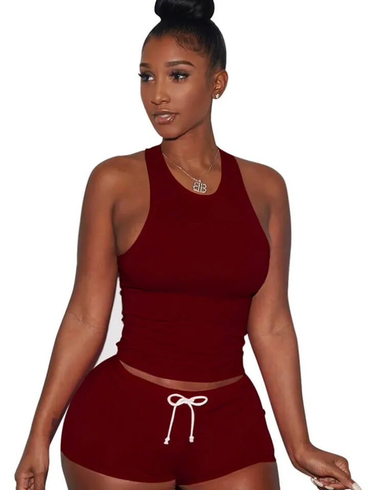 Two Piece Sleeveless Crop Top shorts Set Tracksuits