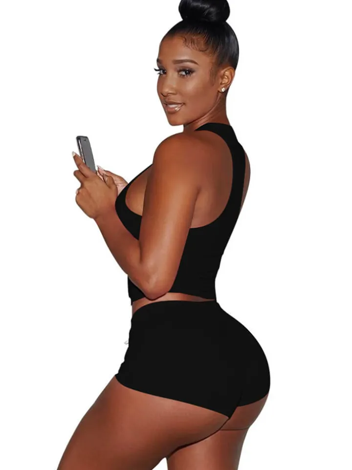 Two Piece Sleeveless Crop Top shorts Set Tracksuits