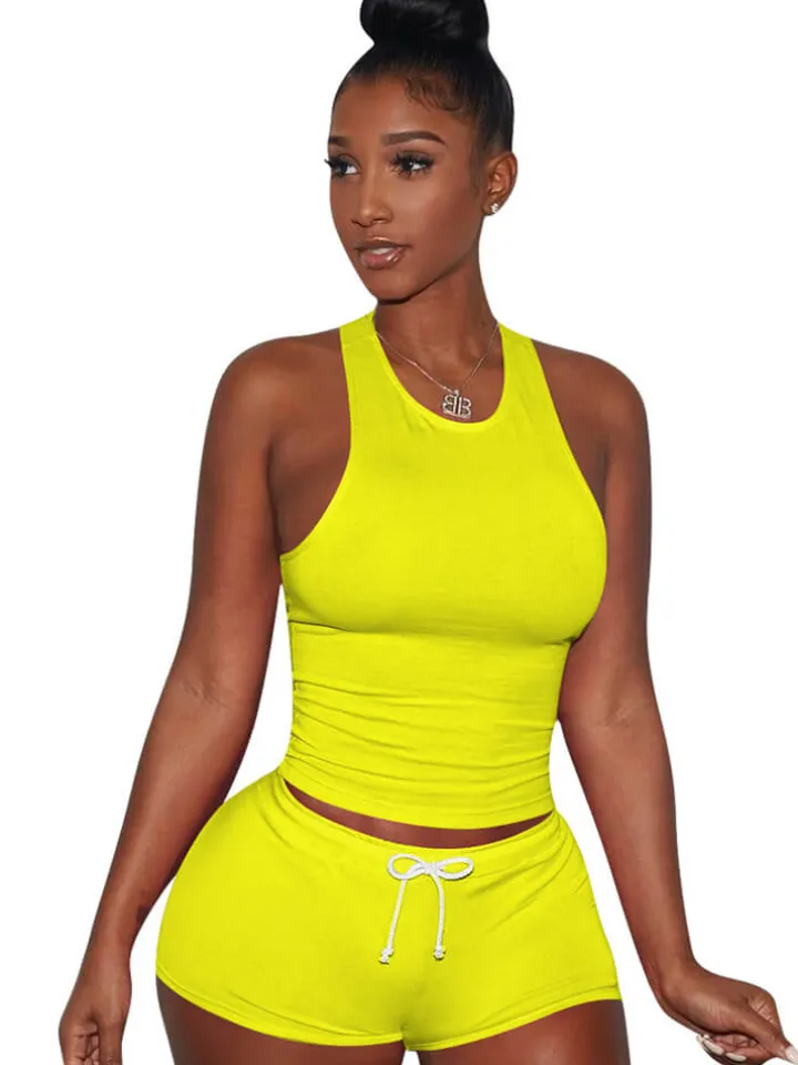 Two Piece Sleeveless Crop Top shorts Set Tracksuits