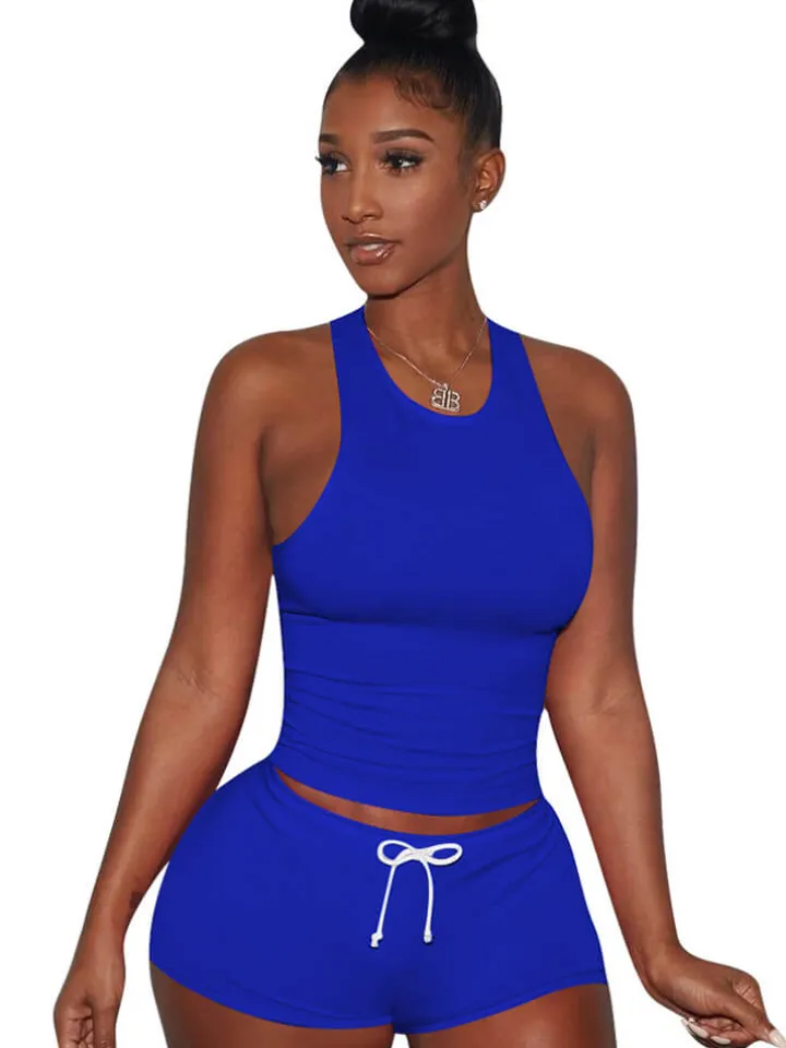 Two Piece Sleeveless Crop Top shorts Set Tracksuits