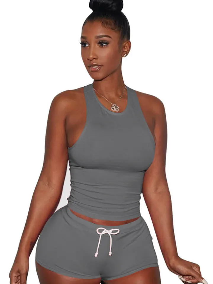 Two Piece Sleeveless Crop Top shorts Set Tracksuits