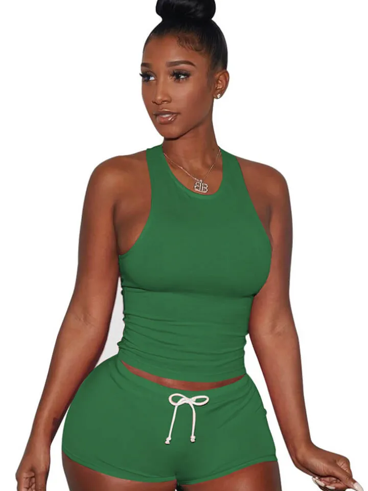 Two Piece Sleeveless Crop Top shorts Set Tracksuits