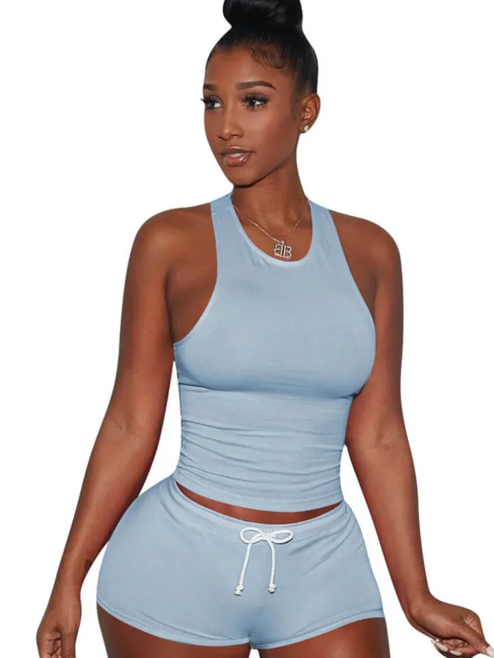 Two Piece Sleeveless Crop Top shorts Set Tracksuits