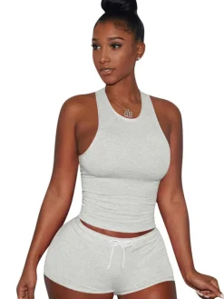 Two Piece Sleeveless Crop Top shorts Set Tracksuits