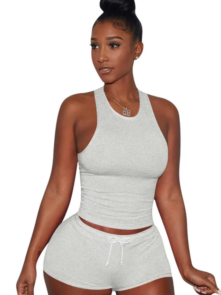 Two Piece Sleeveless Crop Top shorts Set Tracksuits