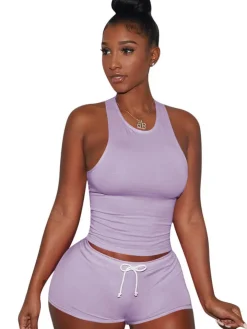 Two Piece Sleeveless Crop Top shorts Set Tracksuits