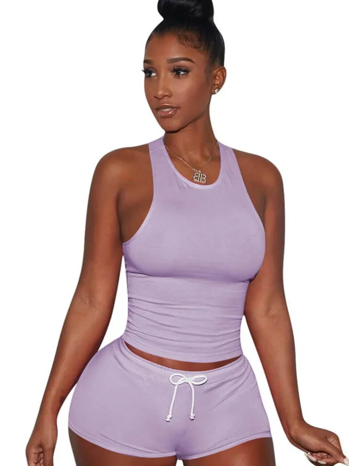 Two Piece Sleeveless Crop Top shorts Set Tracksuits