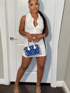 Two Piece Sleeveless Crop Top Miniskirts