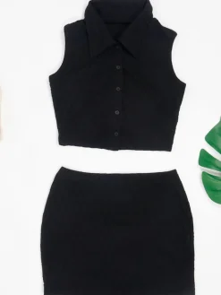 Two Piece Sleeveless Crop Top Miniskirts