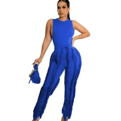 Two Piece Sleeveless Top Tassel Pants