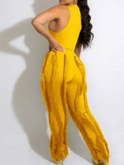 Two Piece Sleeveless Top Tassel Pants