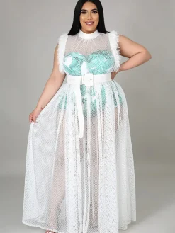 Two Piece Sleevelesss Mesh Dress Romper