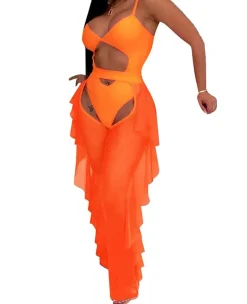 Two Piece Sling Crop Top Ruffle Long Pant