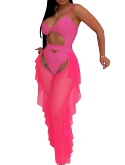 Two Piece Sling Crop Top Ruffle Long Pant