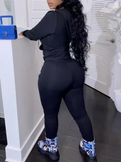 Two Piece Solid Color Hoodie Zip-Up Tracksuit